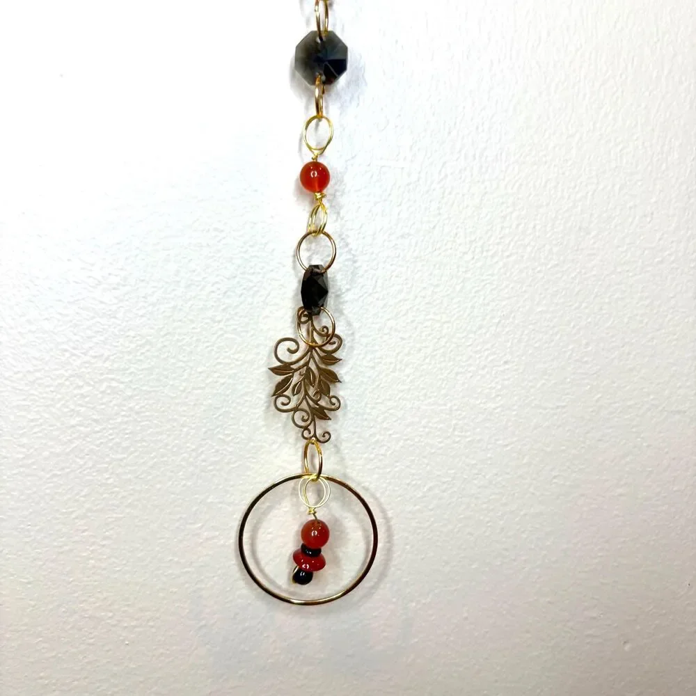 Carnelian and Black Tourmaline Gemstone Hanging Protection Vitality Stone Decor